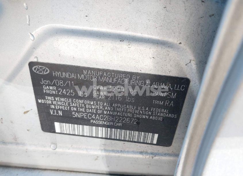 Photo 9 of 2011 Hyundai Sonata LIMITED (VIN 5NPEC4AC2BH222672)