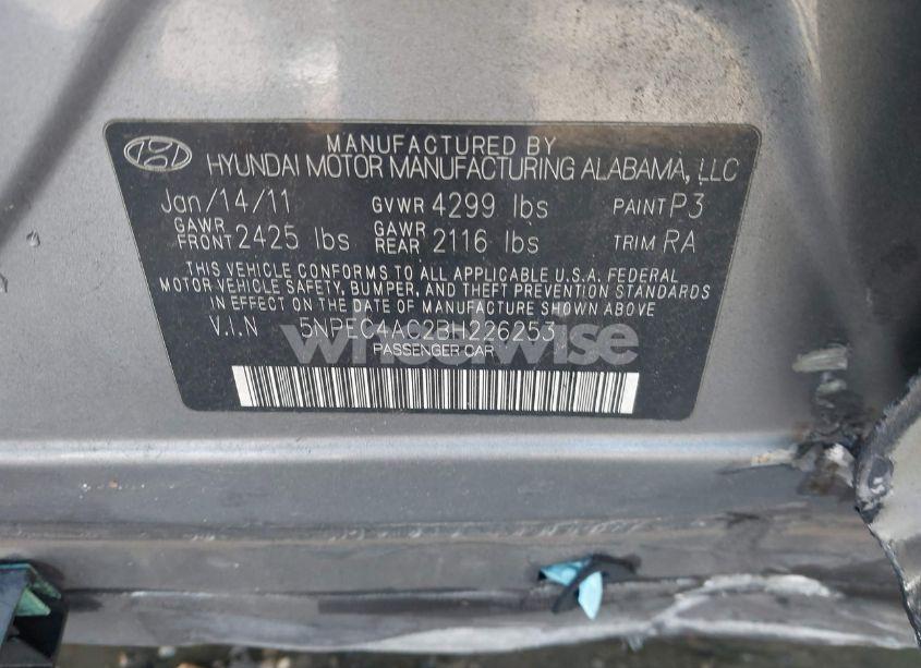 Photo 9 of 2011 Hyundai Sonata LIMITED (VIN 5NPEC4AC2BH226253)