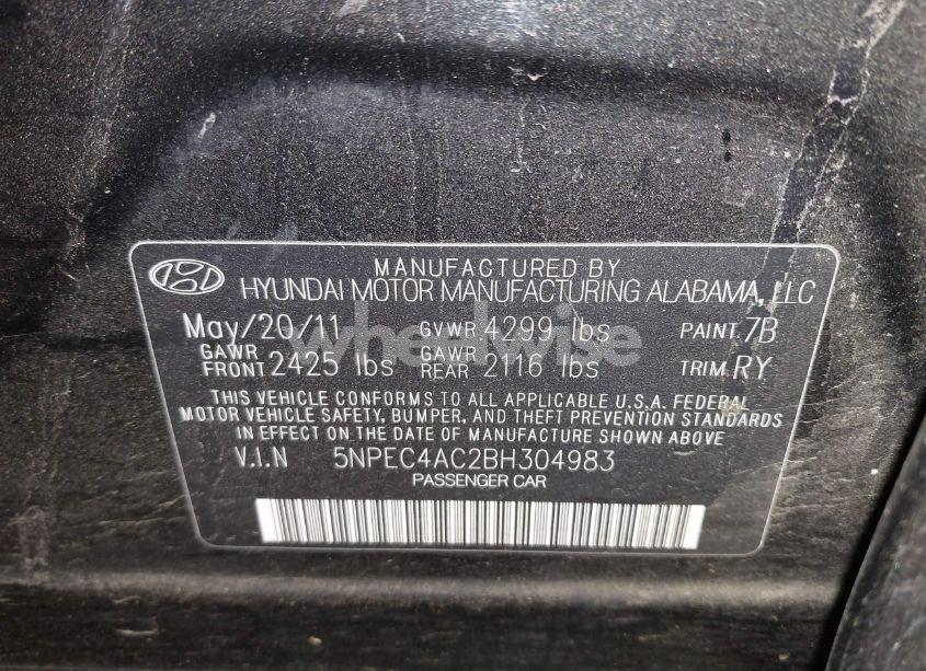 Photo 9 of 2011 Hyundai Sonata SE (VIN 5NPEC4AC2BH304983)