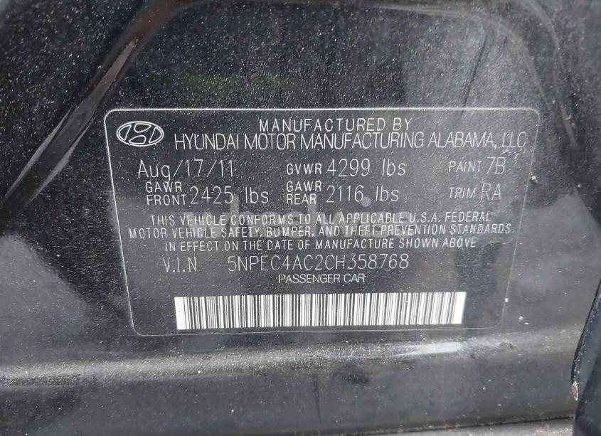 Photo 9 of 2012 Hyundai Sonata LIMITED (VIN 5NPEC4AC2CH358768)