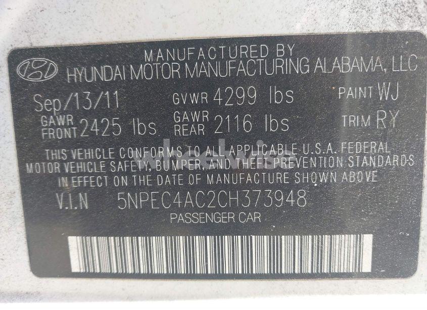 Photo 9 of 2012 Hyundai Sonata SE (VIN 5NPEC4AC2CH373948)