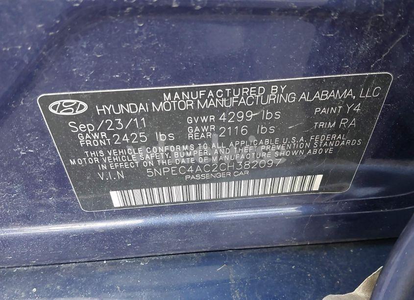 Photo 9 of 2012 Hyundai Sonata LIMITED (VIN 5NPEC4AC2CH382097)