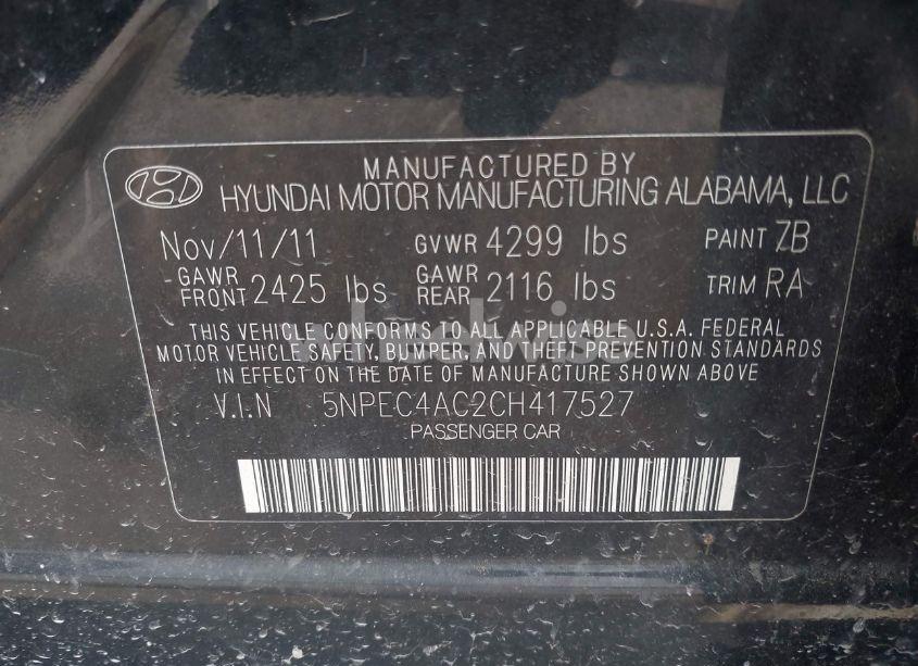 Photo 9 of 2012 Hyundai Sonata LIMITED (VIN 5NPEC4AC2CH417527)