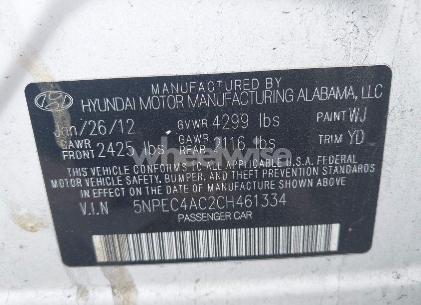 Photo 9 of 2012 Hyundai Sonata LIMITED (VIN 5NPEC4AC2CH461334)