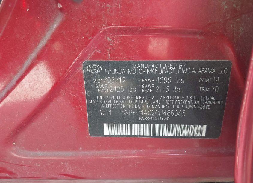 Photo 9 of 2012 Hyundai Sonata LIMITED (VIN 5NPEC4AC2CH486685)