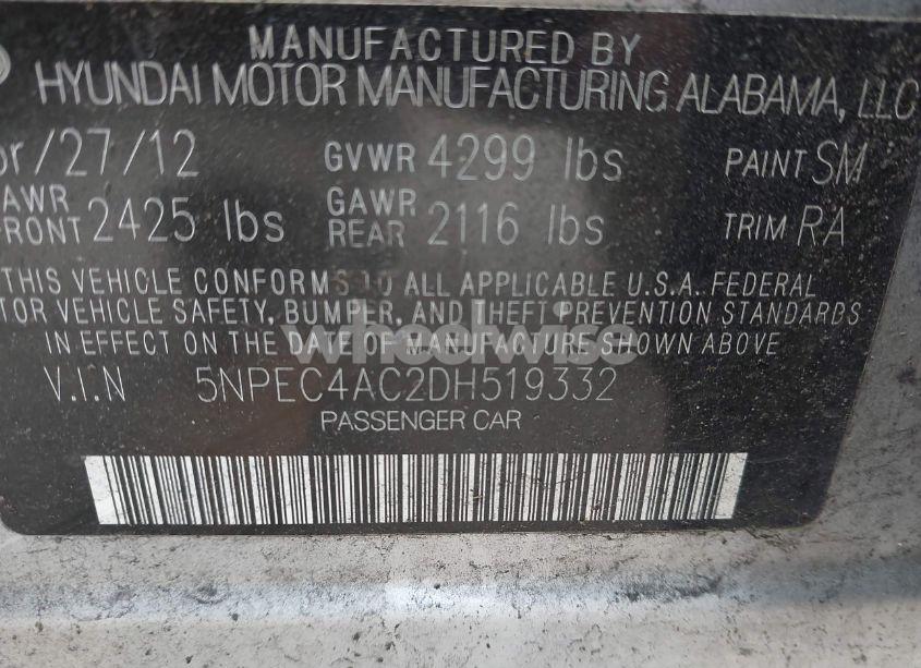 Photo 9 of 2013 Hyundai Sonata SE (VIN 5NPEC4AC2DH519332)