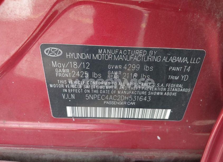 Photo 9 of 2013 Hyundai Sonata LIMITED (VIN 5NPEC4AC2DH531643)