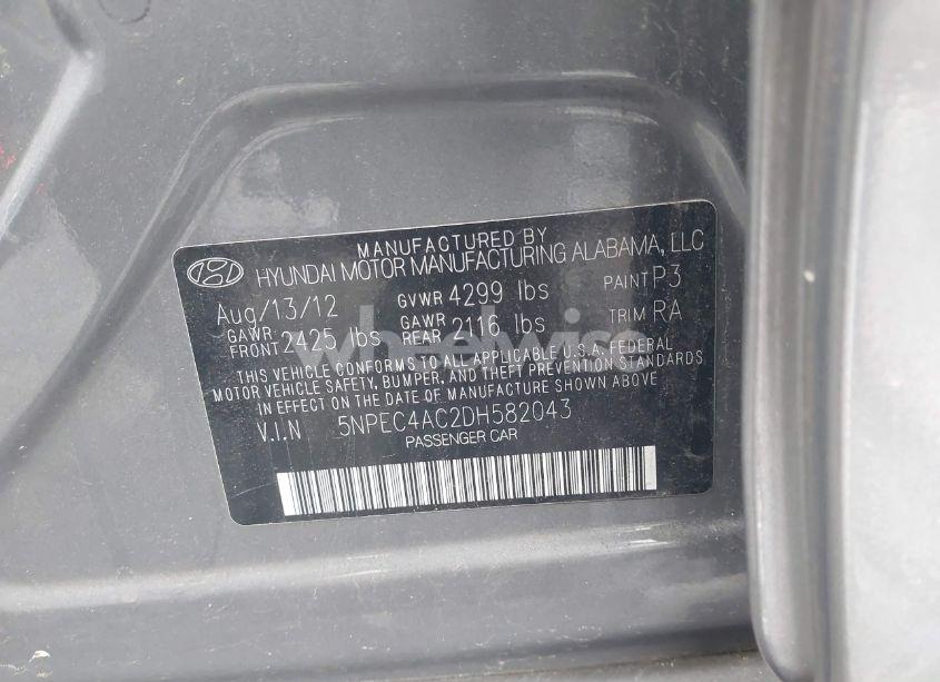 Photo 9 of 2013 Hyundai Sonata SE (VIN 5NPEC4AC2DH582043)