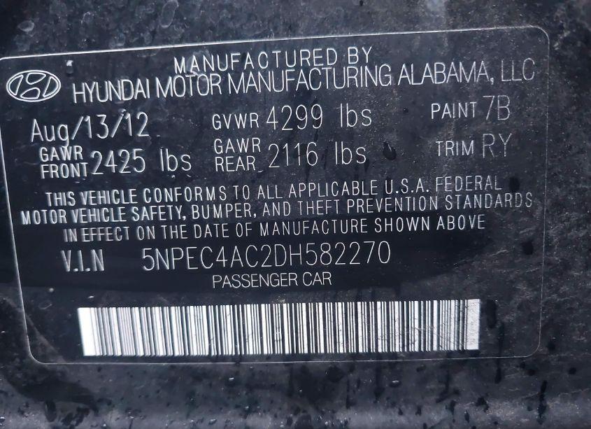 Photo 9 of 2013 Hyundai Sonata LIMITED (VIN 5NPEC4AC2DH582270)