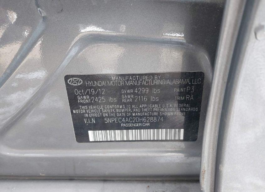 Photo 9 of 2013 Hyundai Sonata LIMITED (VIN 5NPEC4AC2DH628874)