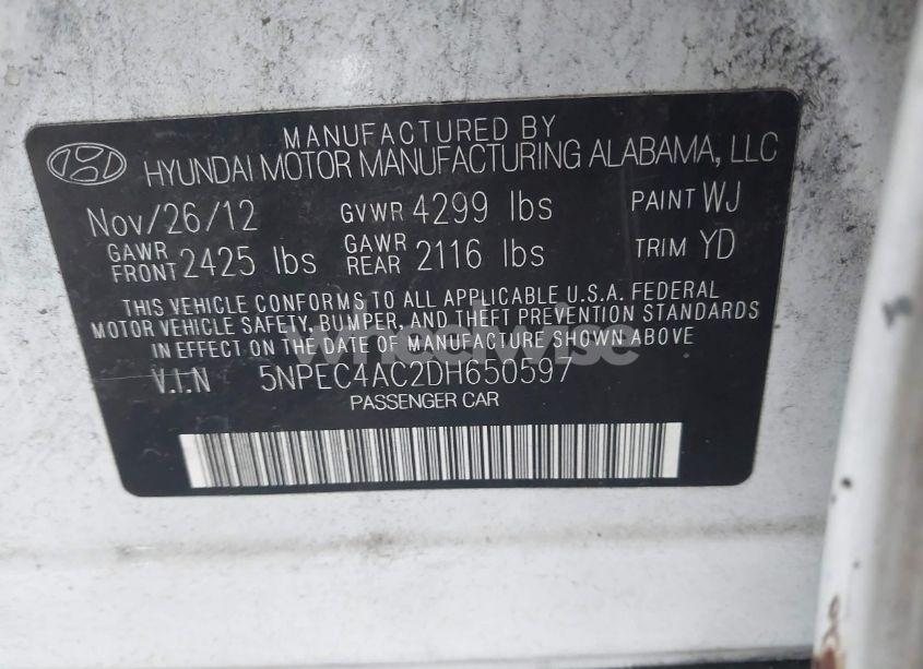 Photo 9 of 2013 Hyundai Sonata LIMITED (VIN 5NPEC4AC2DH650597)