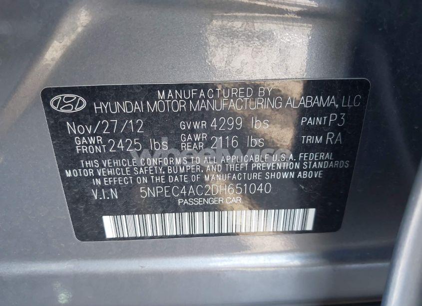 Photo 9 of 2013 Hyundai Sonata LIMITED (VIN 5NPEC4AC2DH651040)