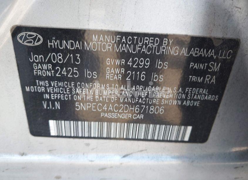 Photo 9 of 2013 Hyundai Sonata LIMITED (VIN 5NPEC4AC2DH671806)