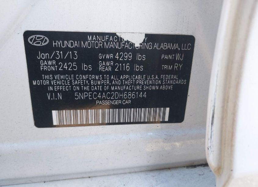 Photo 9 of 2013 Hyundai Sonata SE (VIN 5NPEC4AC2DH686144)