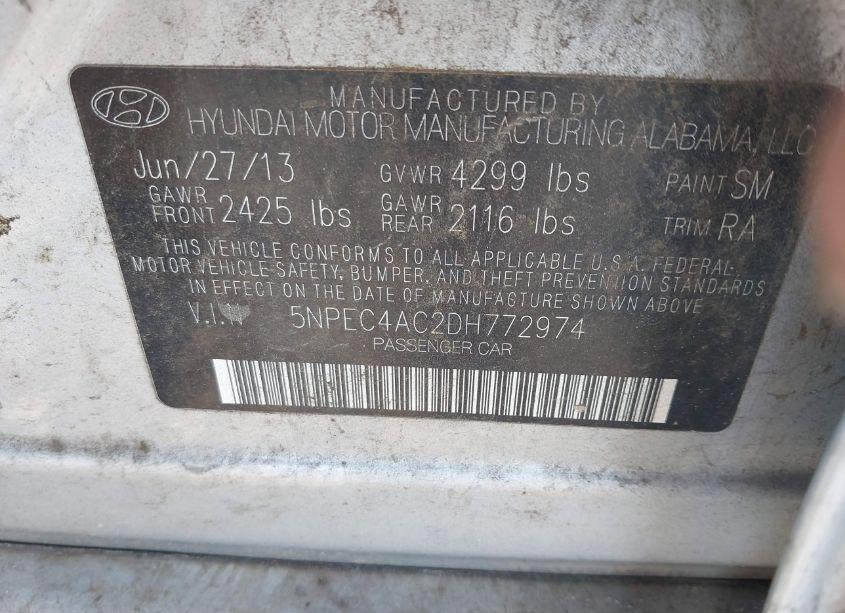Photo 9 of 2013 Hyundai Sonata SE (VIN 5NPEC4AC2DH772974)