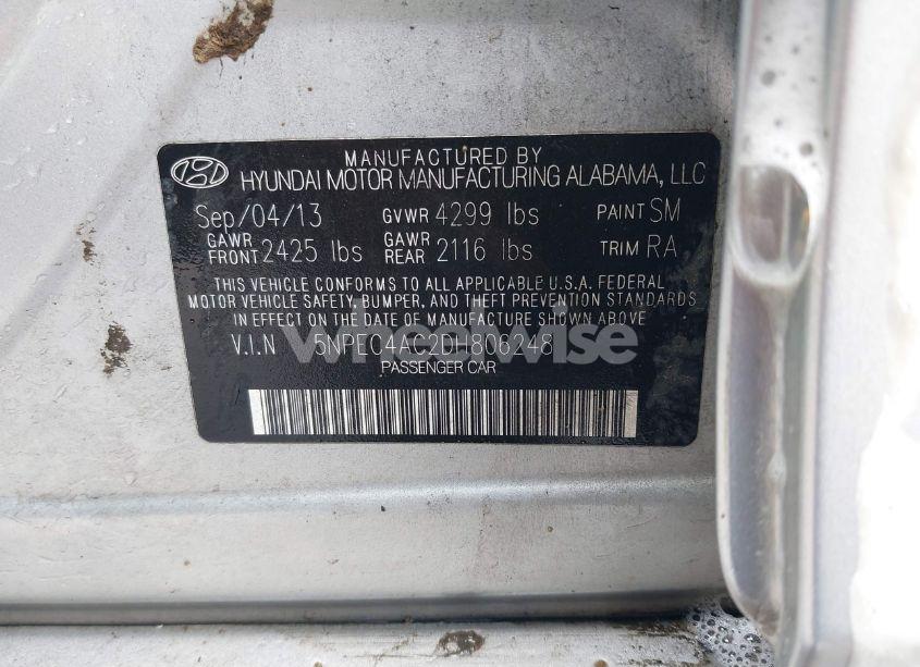 Photo 9 of 2013 Hyundai Sonata SE (VIN 5NPEC4AC2DH806248)