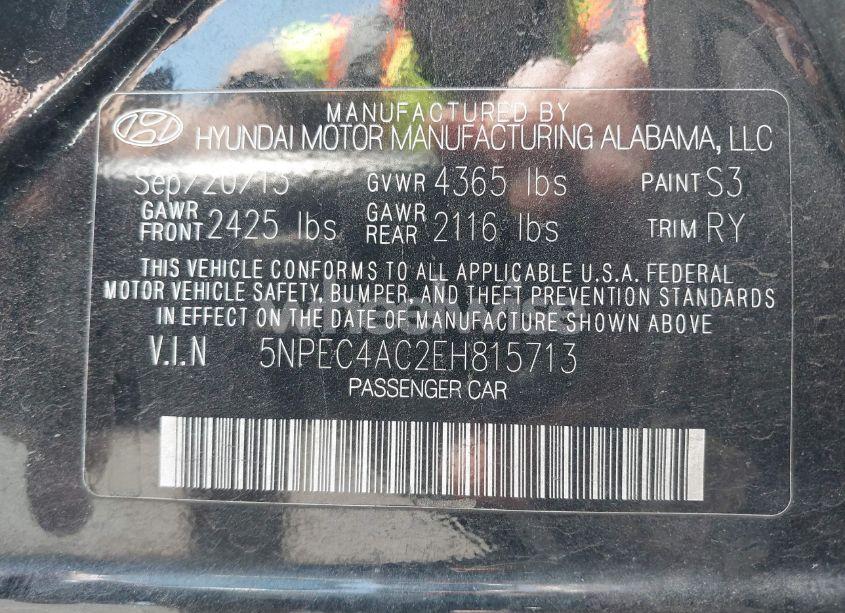 Photo 9 of 2014 Hyundai Sonata LIMITED (VIN 5NPEC4AC2EH815713)