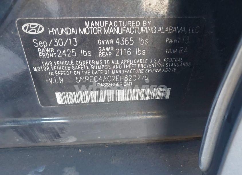 Photo 9 of 2014 Hyundai Sonata SE (VIN 5NPEC4AC2EH820779)