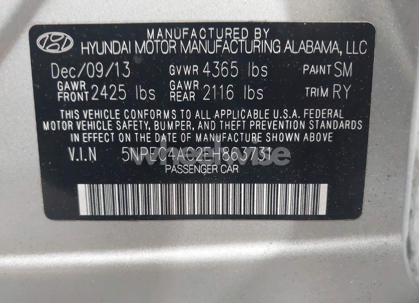 Photo 9 of 2014 Hyundai Sonata LIMITED (VIN 5NPEC4AC2EH863731)