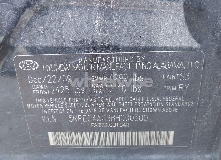 Photo 9 of 2011 Hyundai Sonata LIMITED (VIN 5NPEC4AC3BH000500)