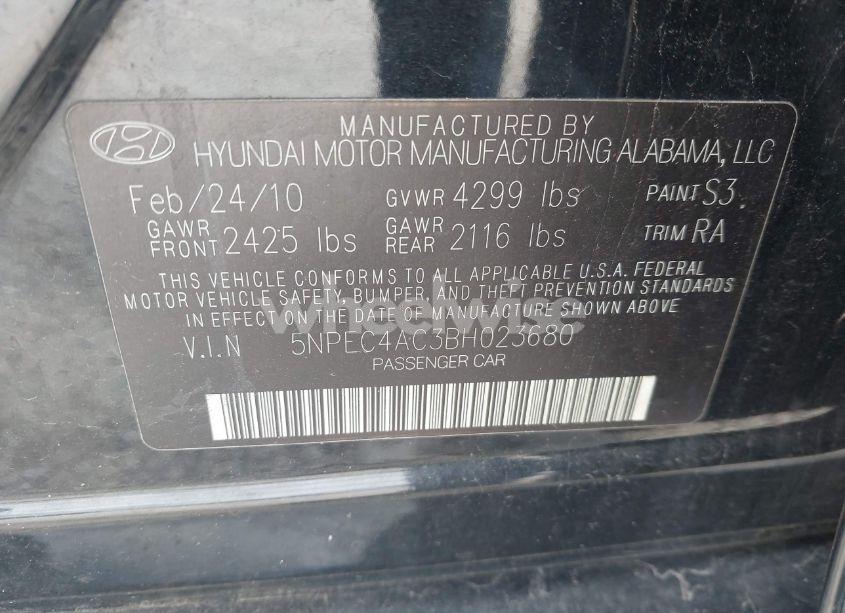 Photo 9 of 2011 Hyundai Sonata LIMITED (VIN 5NPEC4AC3BH023680)