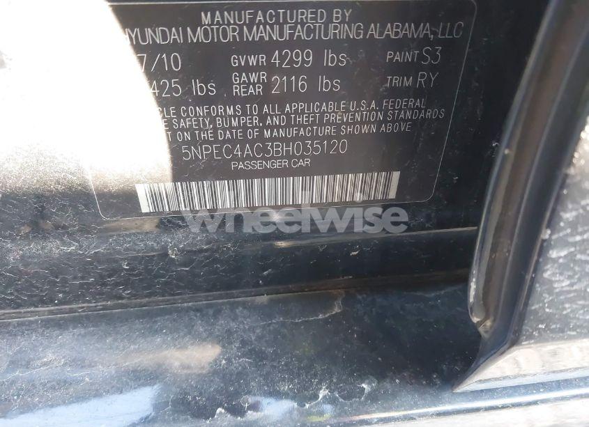 Photo 9 of 2011 Hyundai Sonata LIMITED (VIN 5NPEC4AC3BH035120)