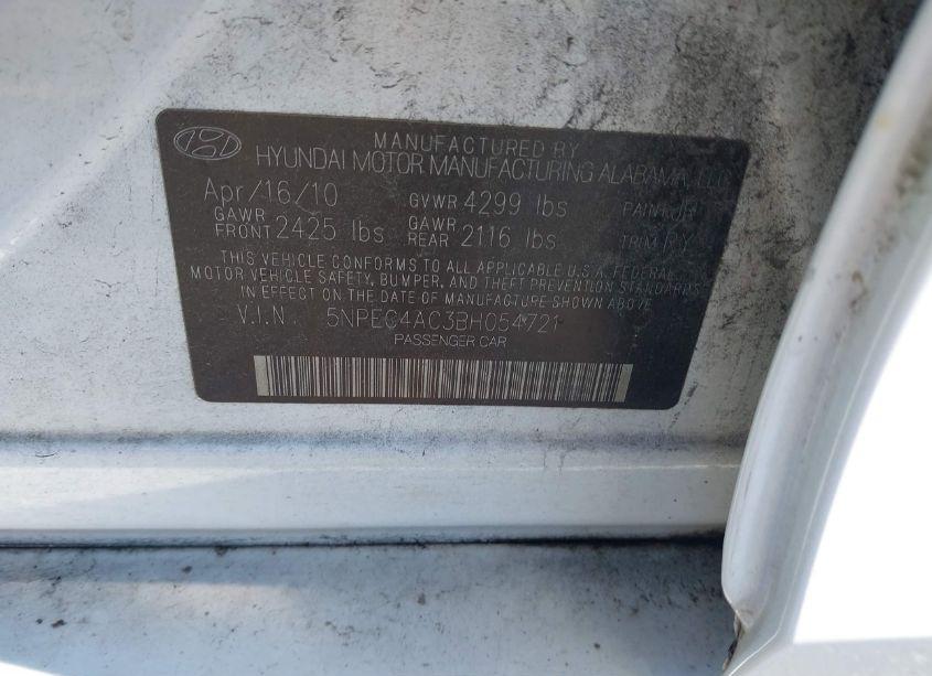 Photo 9 of 2011 Hyundai Sonata SE (VIN 5NPEC4AC3BH054721)