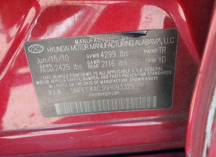 Photo 9 of 2011 Hyundai Sonata LIMITED (VIN 5NPEC4AC3BH093325)