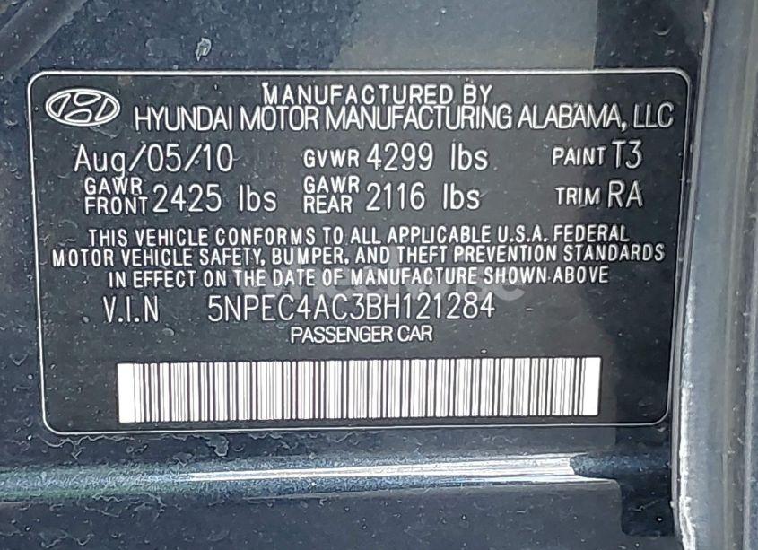 Photo 9 of 2011 Hyundai Sonata LIMITED (VIN 5NPEC4AC3BH121284)
