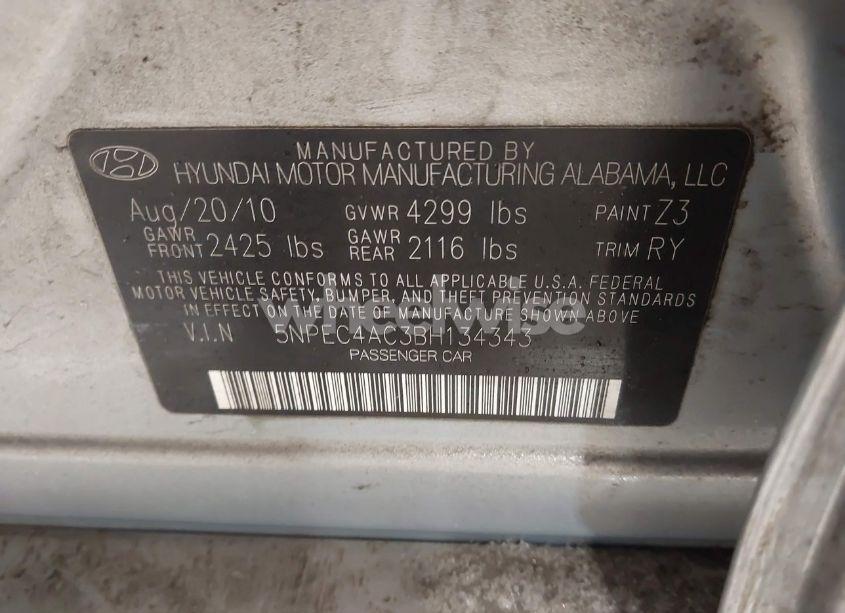 Photo 9 of 2011 Hyundai Sonata SE (VIN 5NPEC4AC3BH134343)