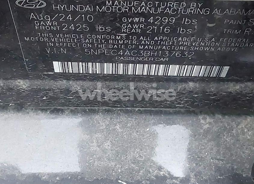 Photo 9 of 2011 Hyundai Sonata SE (VIN 5NPEC4AC3BH137632)