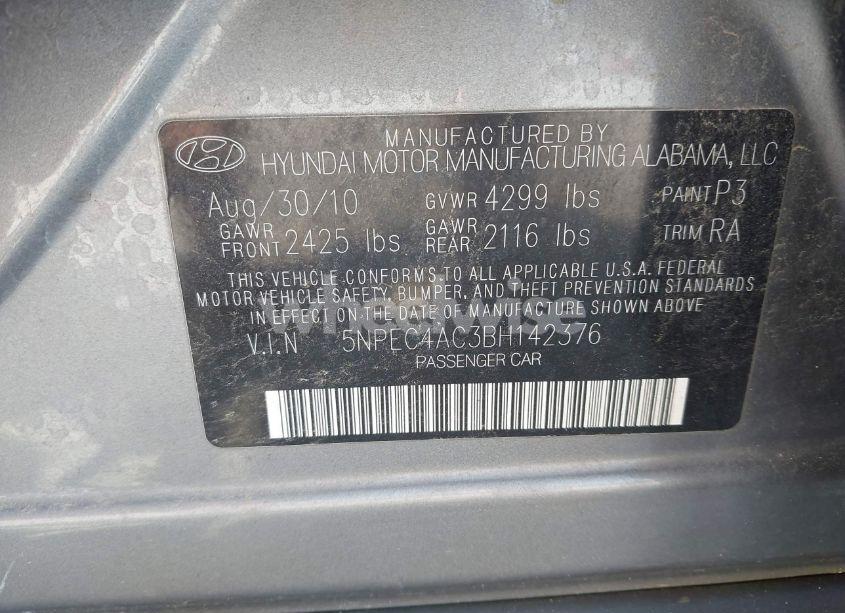 Photo 9 of 2011 Hyundai Sonata LIMITED (VIN 5NPEC4AC3BH142376)
