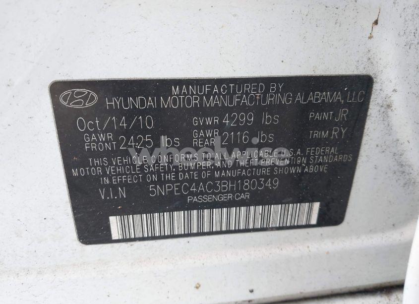 Photo 9 of 2011 Hyundai Sonata SE (VIN 5NPEC4AC3BH180349)