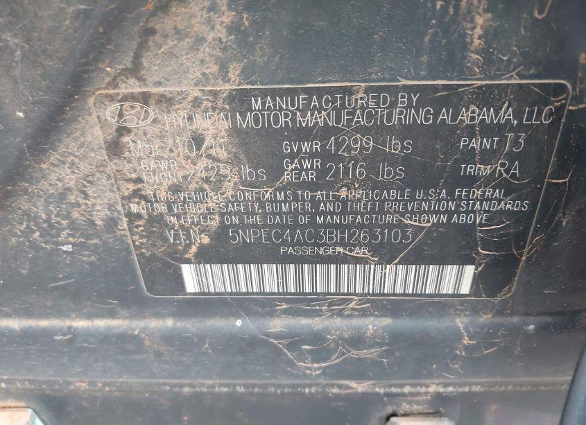 Photo 9 of 2011 Hyundai Sonata SE (VIN 5NPEC4AC3BH263103)