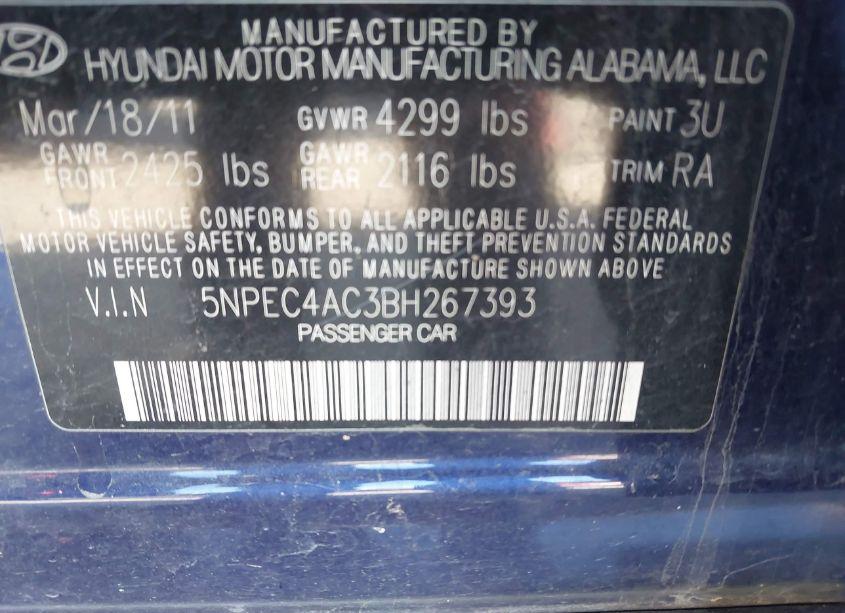 Photo 9 of 2011 Hyundai Sonata SE (VIN 5NPEC4AC3BH267393)