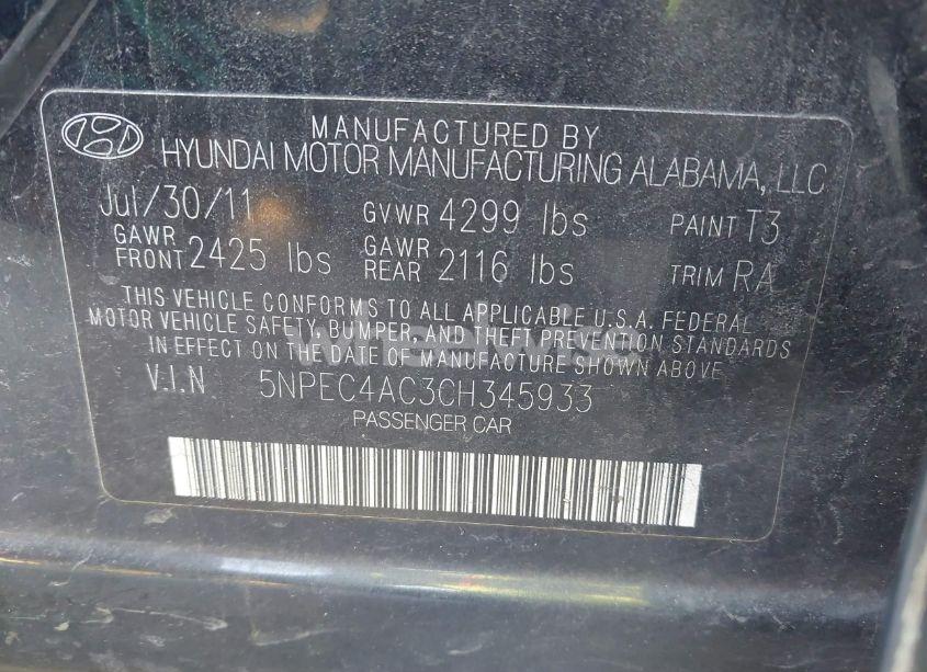 Photo 9 of 2012 Hyundai Sonata LIMITED (VIN 5NPEC4AC3CH345933)