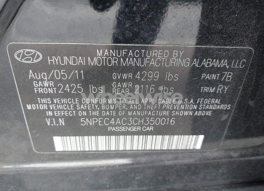 Photo 9 of 2012 Hyundai Sonata SE (VIN 5NPEC4AC3CH350016)