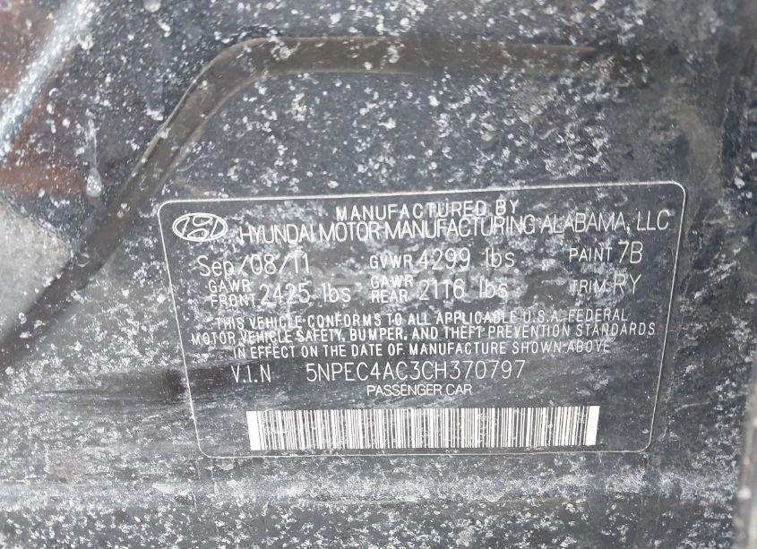 Photo 9 of 2012 Hyundai Sonata SE (VIN 5NPEC4AC3CH370797)
