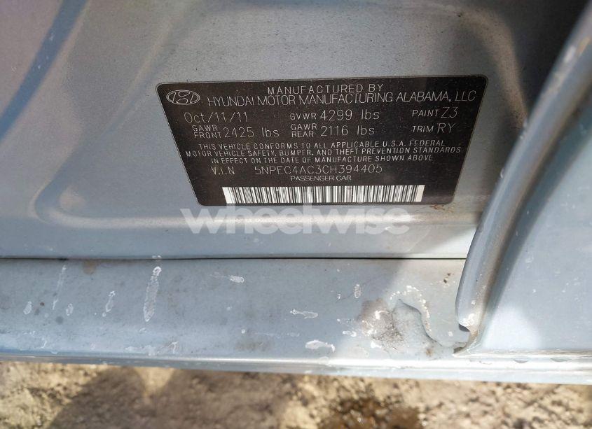 Photo 9 of 2012 Hyundai Sonata SE (VIN 5NPEC4AC3CH394405)