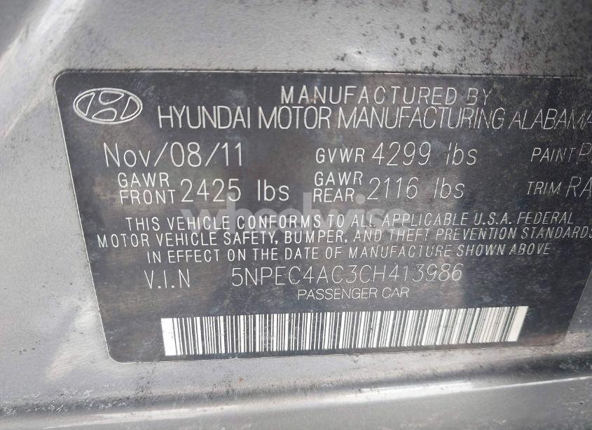 Photo 9 of 2012 Hyundai Sonata SE (VIN 5NPEC4AC3CH413986)