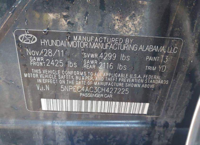Photo 9 of 2012 Hyundai Sonata LIMITED (VIN 5NPEC4AC3CH427225)