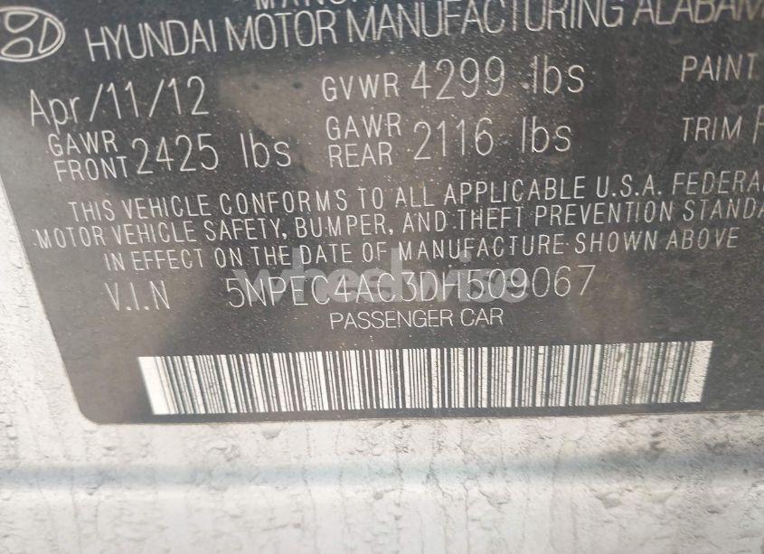 Photo 9 of 2013 Hyundai Sonata SE (VIN 5NPEC4AC3DH509067)