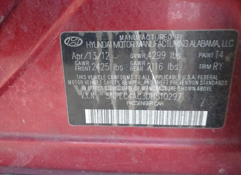 Photo 9 of 2013 Hyundai Sonata SE (VIN 5NPEC4AC3DH510297)