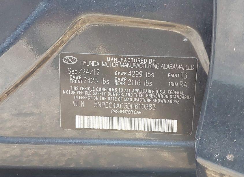 Photo 9 of 2013 Hyundai Sonata SE (VIN 5NPEC4AC3DH610383)
