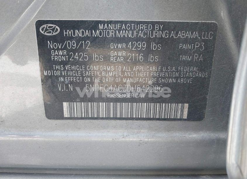 Photo 9 of 2013 Hyundai Sonata SE (VIN 5NPEC4AC3DH642296)