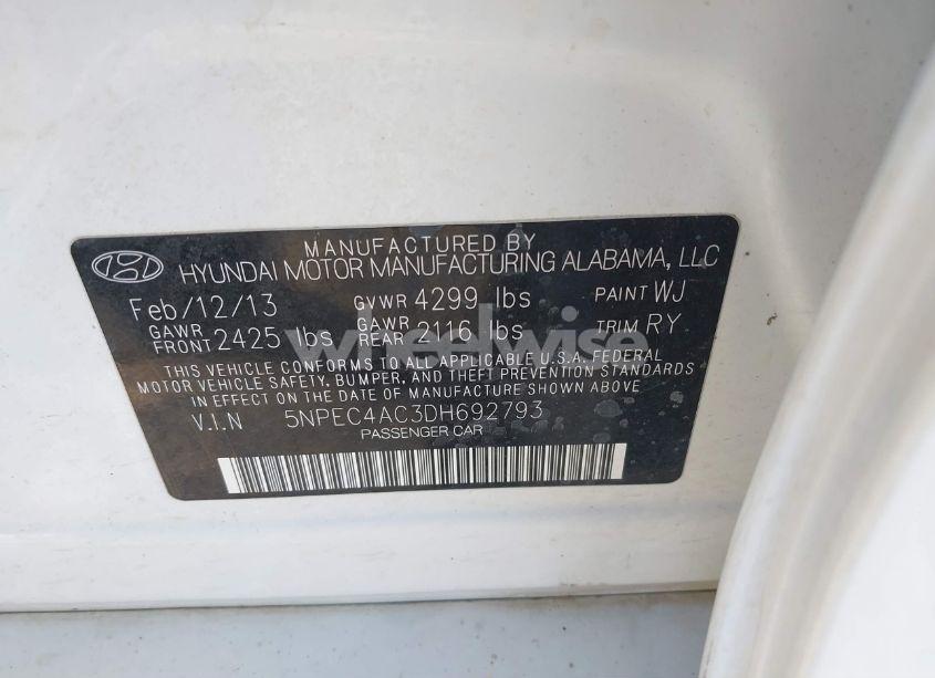 Photo 9 of 2013 Hyundai Sonata SE (VIN 5NPEC4AC3DH692793)