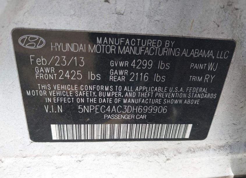 Photo 9 of 2013 Hyundai Sonata LIMITED (VIN 5NPEC4AC3DH699906)