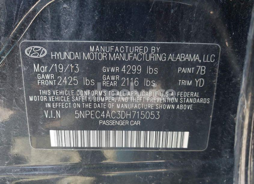 Photo 9 of 2013 Hyundai Sonata LIMITED (VIN 5NPEC4AC3DH715053)