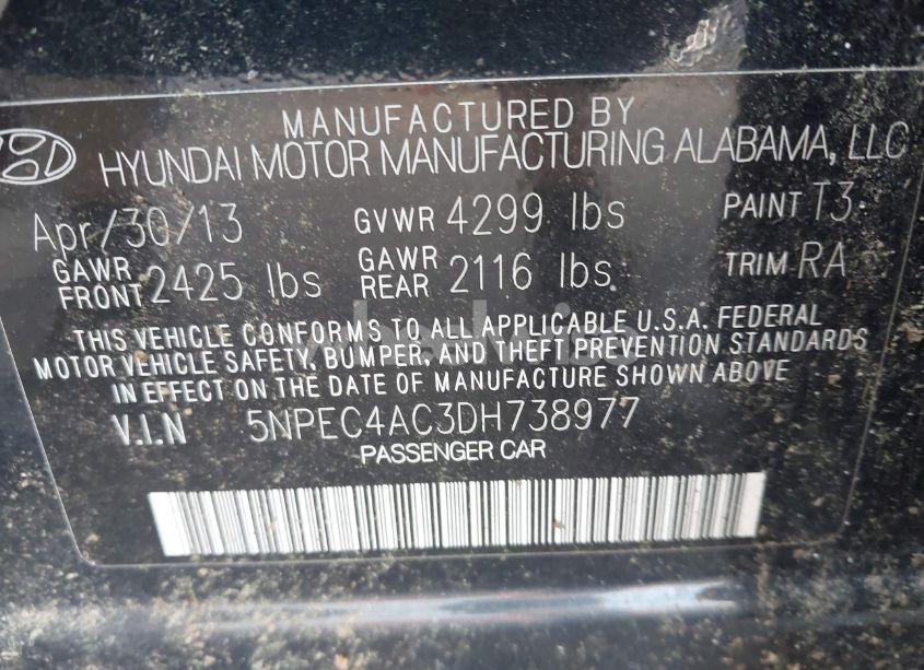 Photo 9 of 2013 Hyundai Sonata SE (VIN 5NPEC4AC3DH738977)