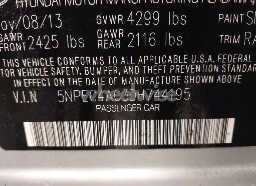 Photo 9 of 2013 Hyundai Sonata LIMITED (VIN 5NPEC4AC3DH744195)